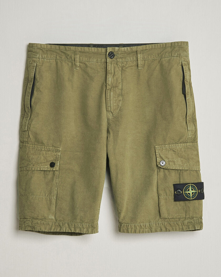 Stone Island Brushed Cotton Canvas Cargo Shorts Military Green – Verde