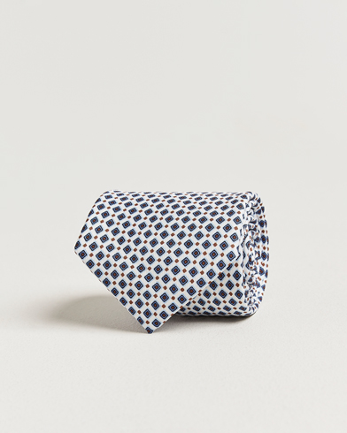 E. Marinella 3-Fold Printed Silk Tie Blue/White – Bianco