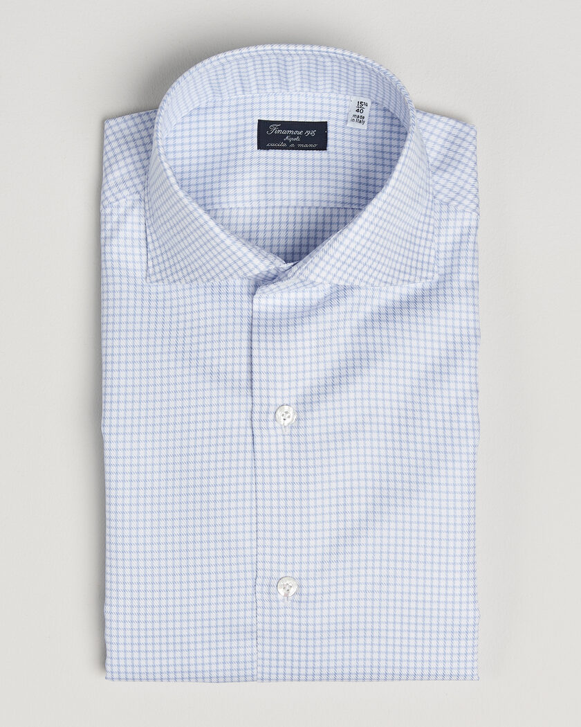 Finamore Napoli Milano Slim Twill Shirt Light Blue Check – Blu