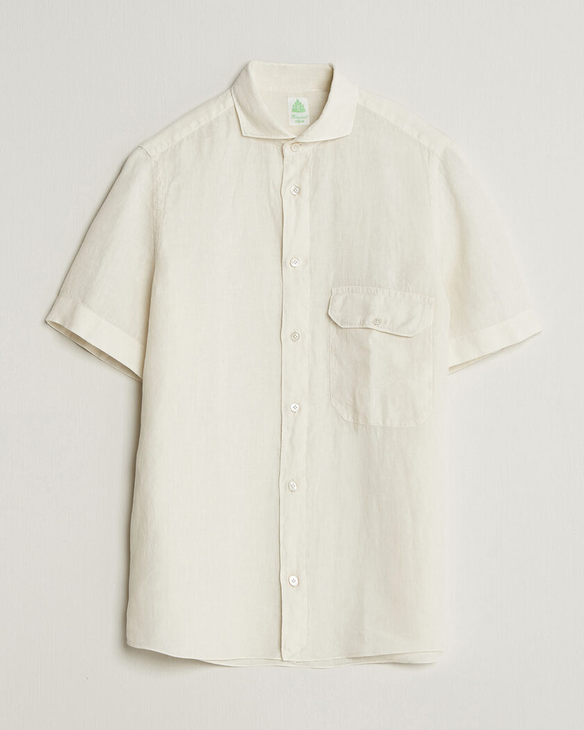 Finamore Napoli Linen Short Sleeve Sport Shirt Off White – Bianco