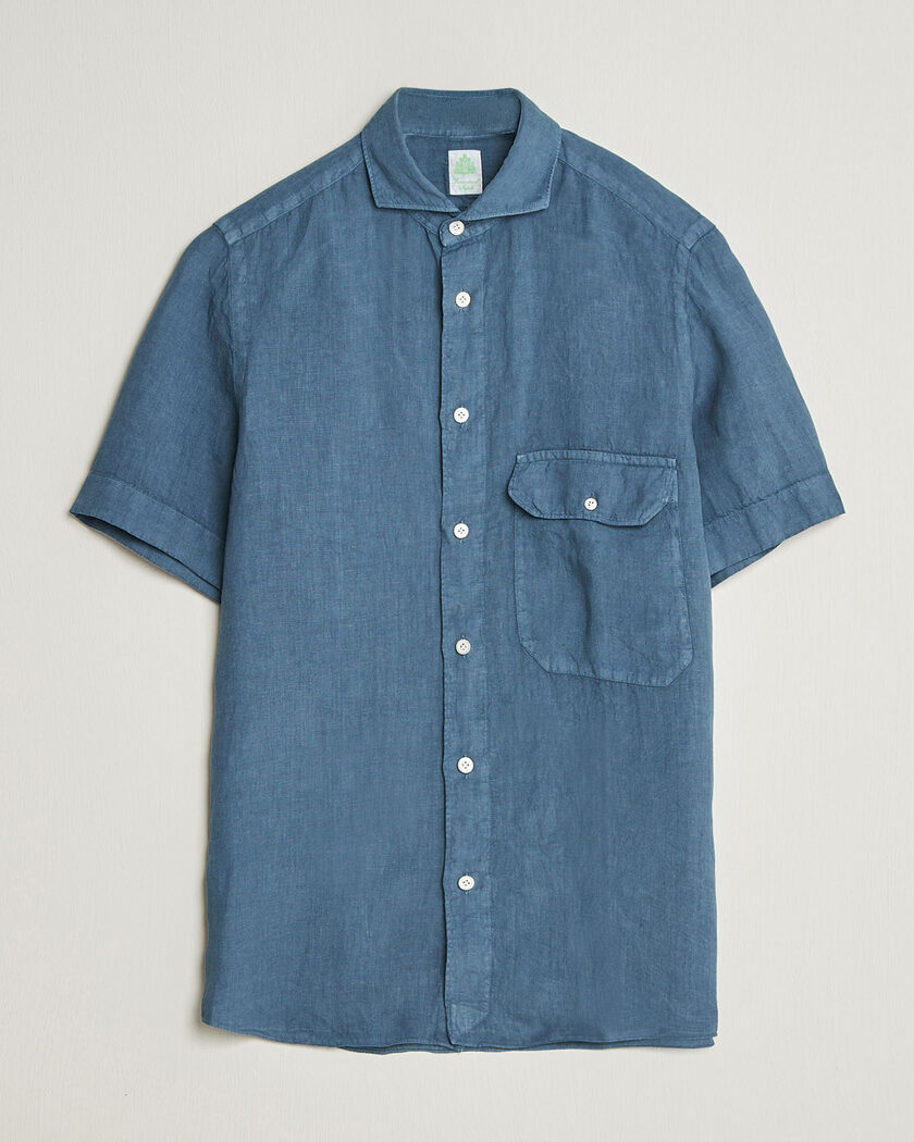 Finamore Napoli Linen Short Sleeve Sport Shirt Dark Blue – Blu