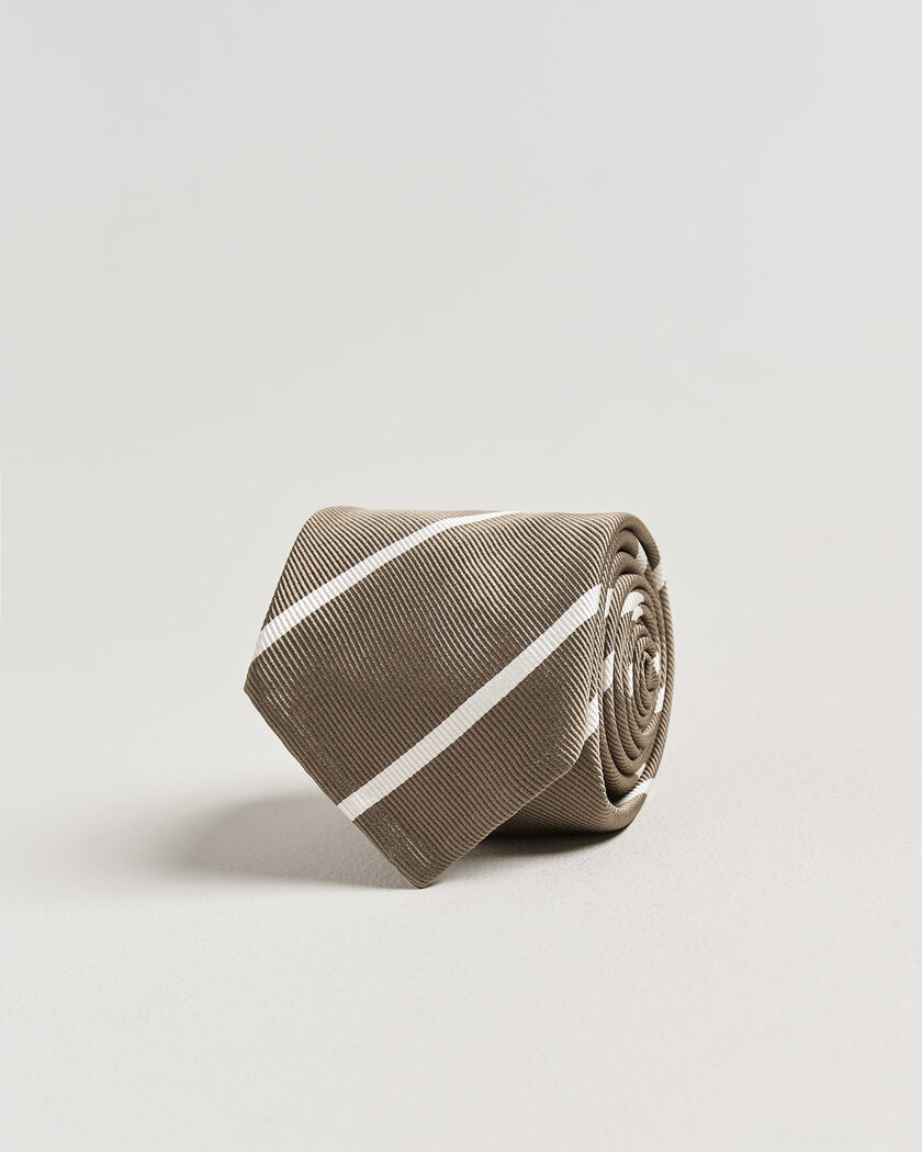 Finamore Napoli Regimental Stripe Silk Tie Olive/White – Verde