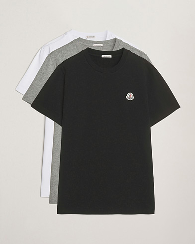 Moncler 3-Pack Logo T-Shirts Black/White/Grey – Bianco