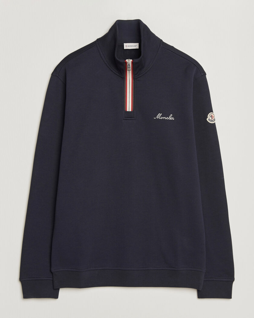 Moncler Signature Logo Half Zip Navy – Blu