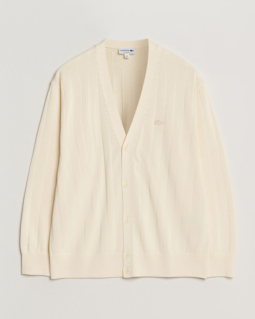 Lacoste Cotton Structured Knitted Cardigan Naturel Clair – Bianco