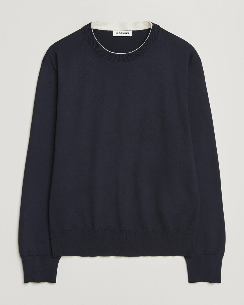 Jil Sander Fine Cotton Contrast Pullover Navy – Blu