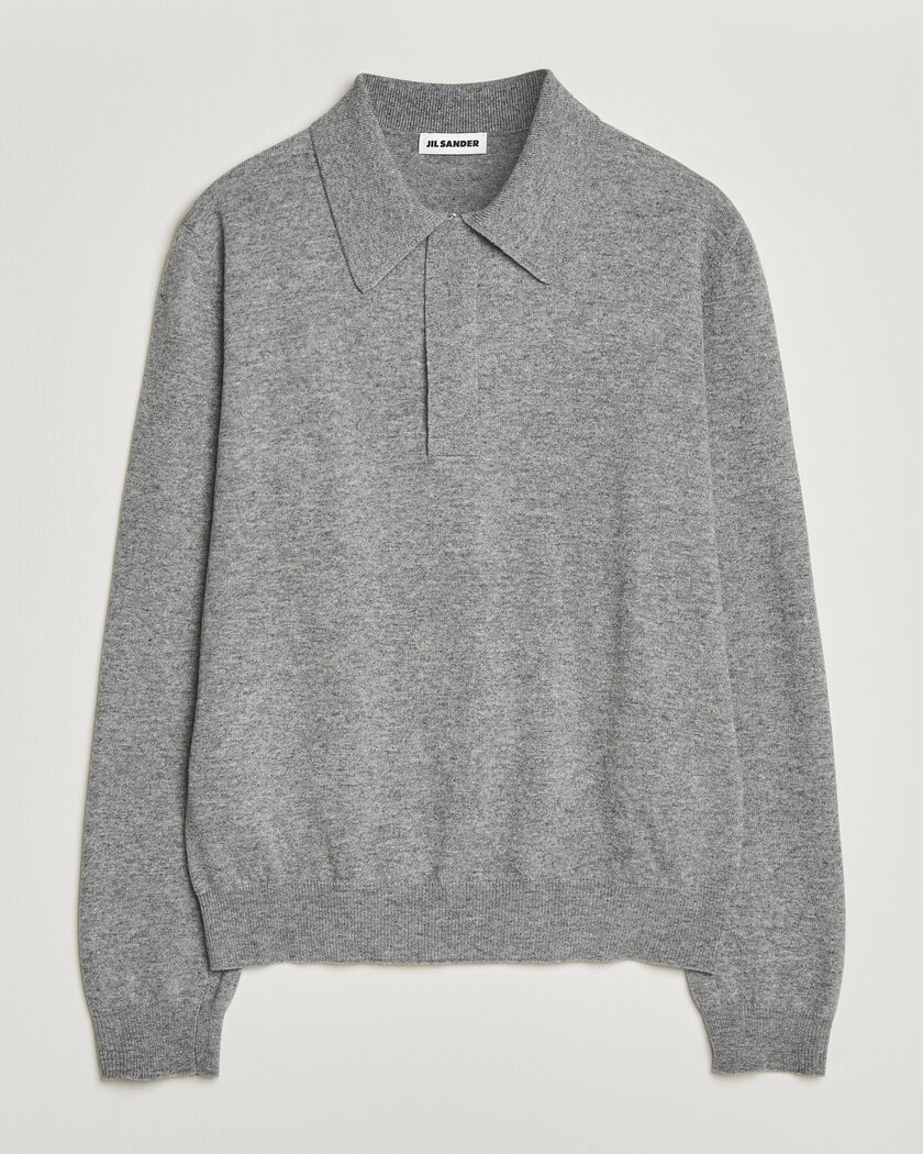 Jil Sander Long Sleeve Knitted Wool Polo Grey Melange – Grigio