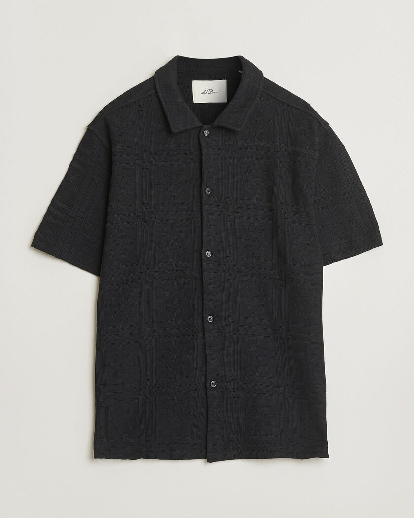 LES DEUX Hector Pointelle Short Sleeve Shirt Black – Nero