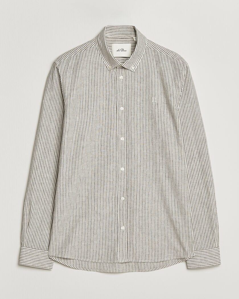 LES DEUX Konrad Striped Cotton/Linen Shirt Teak Brown – Bianco