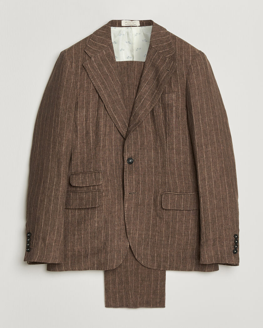 Massimo Alba Sloop Linen Suit Brown Pinstripe – Marrone