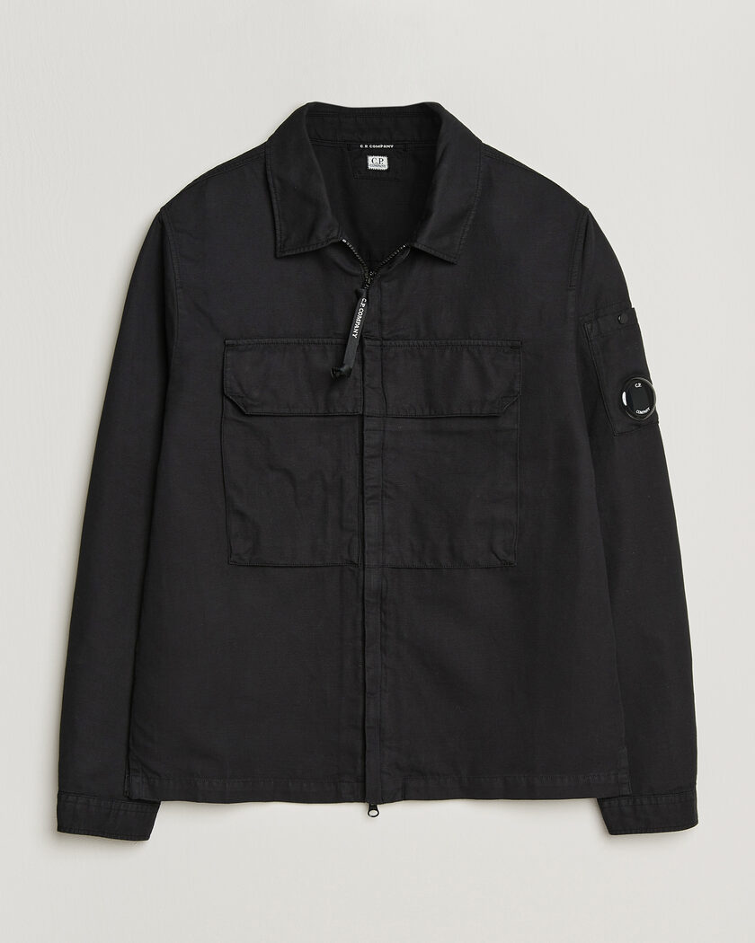 C.P. Company Cotton/Linen Zip Overshirt Black – Nero
