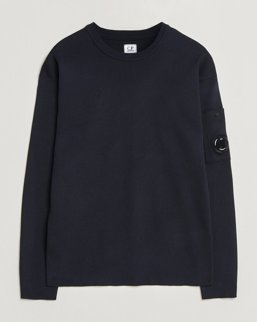 C.P. Company Sea Island Fine Knit Cotton Lens Crewneck Navy – Blu