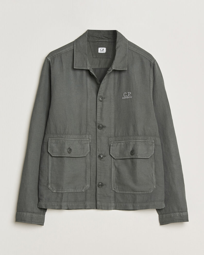 C.P. Company Broken Twill Linen/Cotton Overshirt Olive – Verde