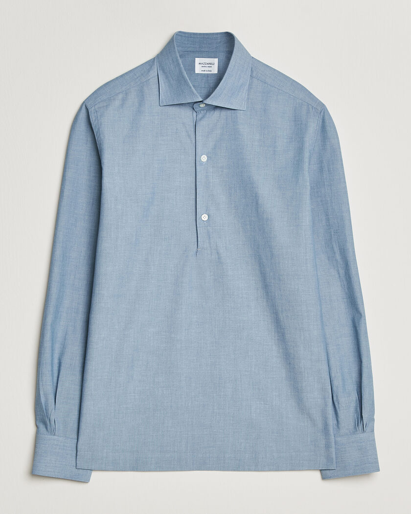 Mazzarelli Soft Cotton Denim Popover Shirt Blue – Blu