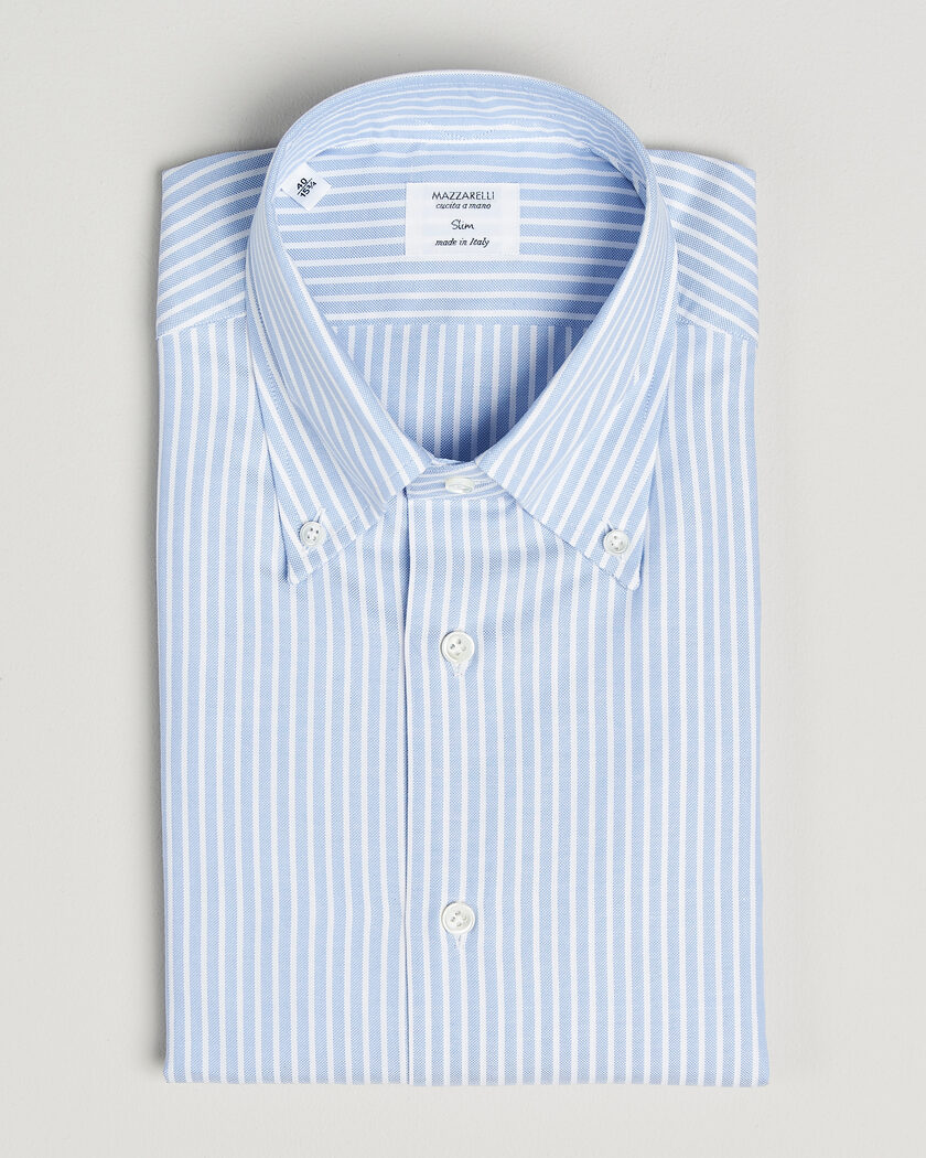 Mazzarelli Soft Oxford Button Down Shirt Light Blue Stripe – Blu