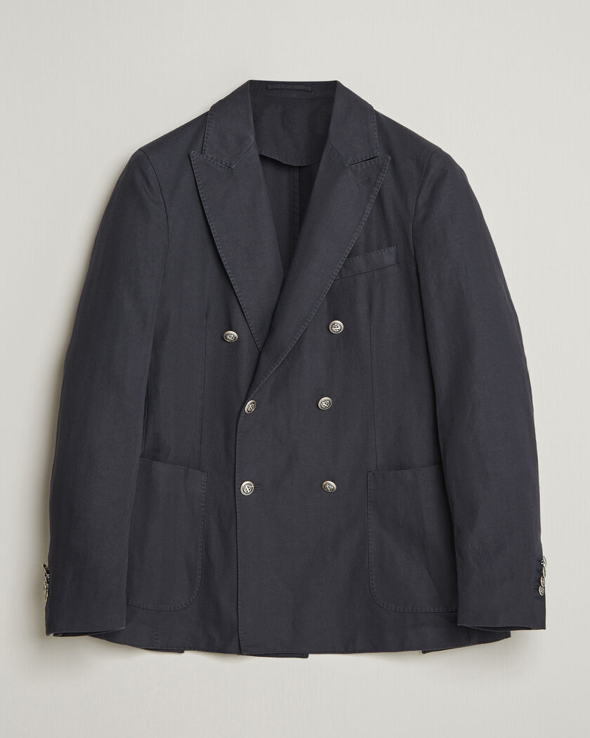 Morris Cotton Herringbone Double Breasted Blazer Blue – Blu