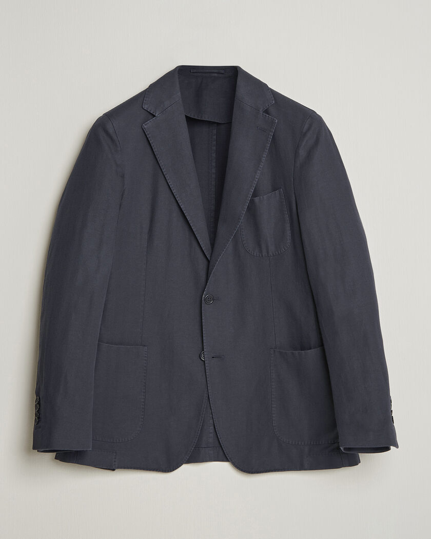 Morris Washed Cotton Herringbone Blazer Navy – Blu