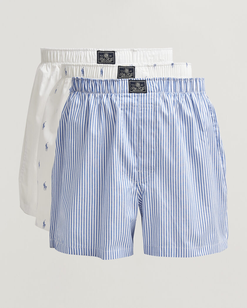 Polo Ralph Lauren 3-Pack Woven Boxer White/Blue Stripe – Bianco