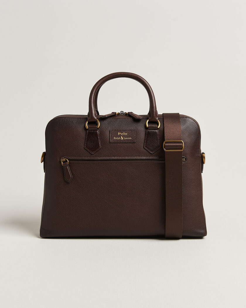 Polo Ralph Lauren Pebble Leather Briefcase Dark Brown – Marrone