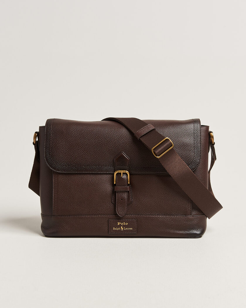 Polo Ralph Lauren Pebble Leather Messenger Bag Dark Brown – Marrone