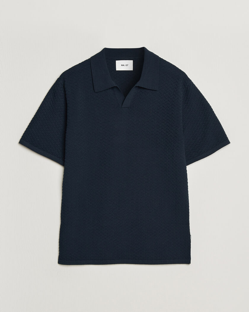 NN07 Paul Structured Knitted Polo Navy Blue – Blu
