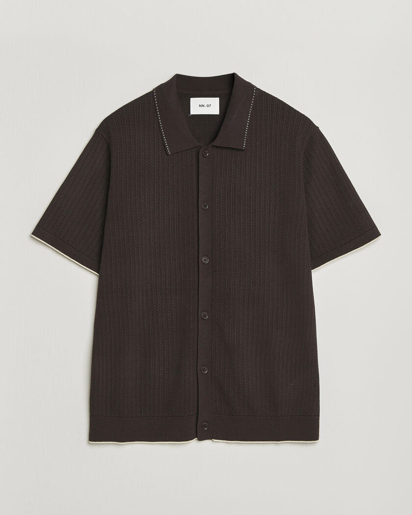 NN07 Nalo Knitted Short Sleeve Shirt Deep Truffle – Marrone