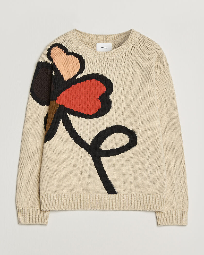 NN07 Todd Printed Flower Sweater Ecru Multi – Beige