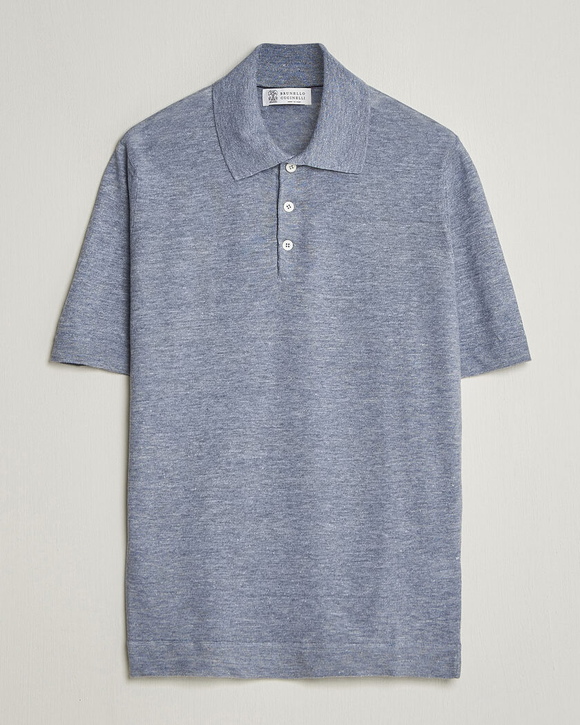 Brunello Cucinelli Linen Knitted Polo Light Blue – Blu