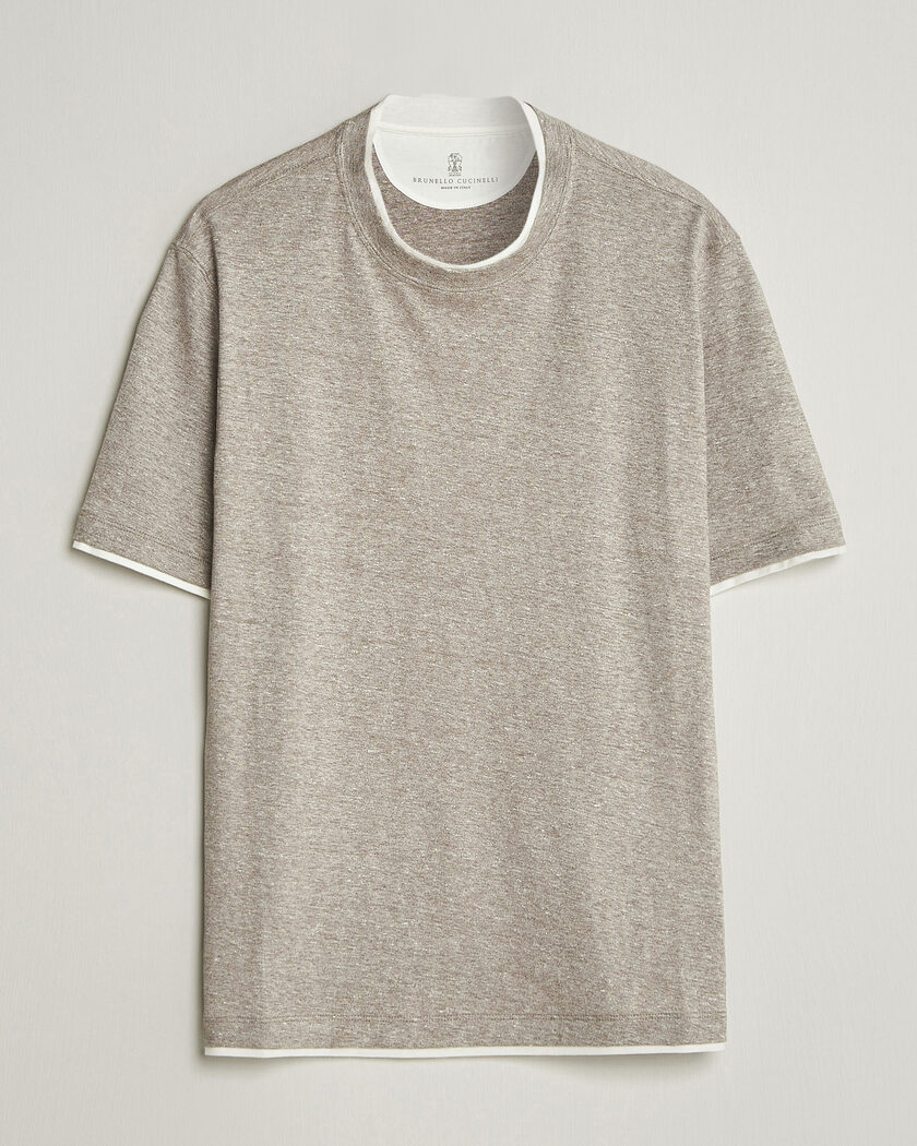 Brunello Cucinelli Double Collar Linen T-Shirt Brown – Marrone