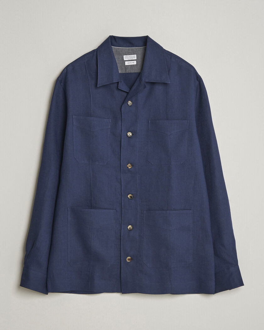 Brunello Cucinelli Linen Shirt Jacket Navy – Blu