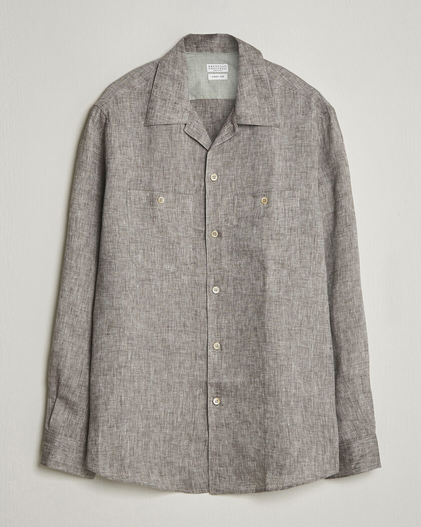 Brunello Cucinelli Linen Double Pocket Camp Shirt Brown – Marrone