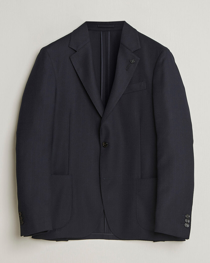 Lardini Herringbone Light Wool Blazer Navy – Blu