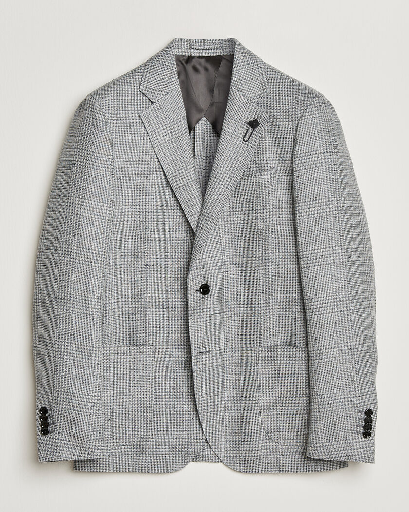 Lardini Checked Linen/Wool Blazer Grey – Grigio