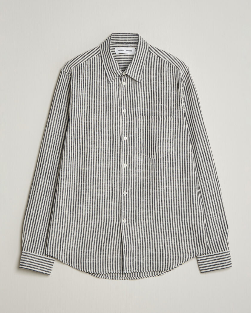 Samsøe Samsøe Liam Cotton/Linen Striped Shirt Salute Navy – Blu