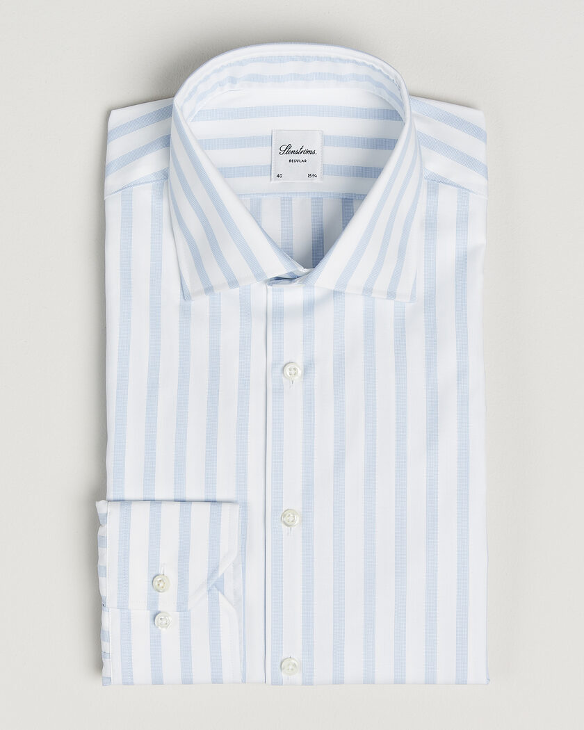 Stenströms Regular Wide Stripe Twill Shirt Light Blue – Blu