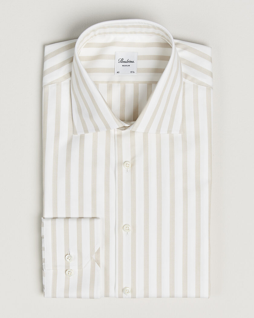 Stenströms Regular Wide Stripe Twill Shirt Beige – Beige