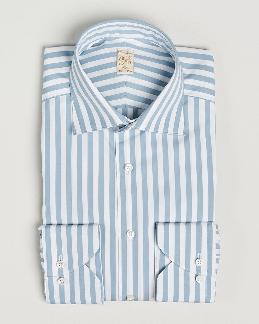 Stenströms 1899 Cotton Twill Striped Shirt Blue – Blu