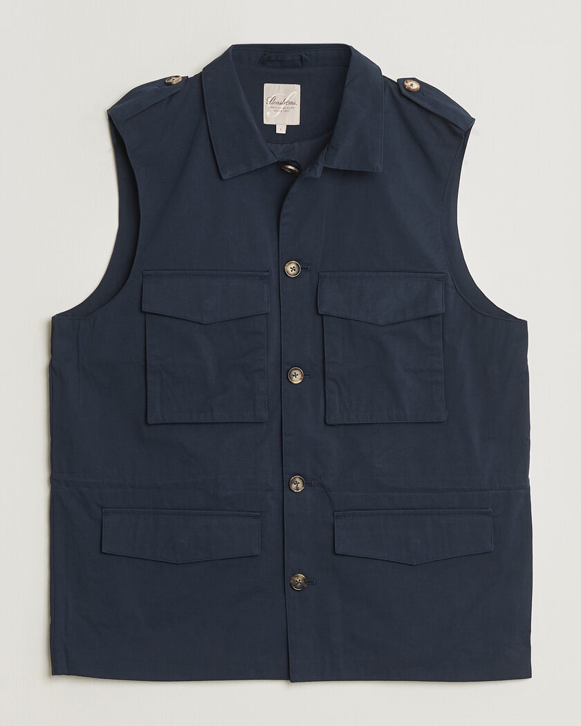  Stenströms Cotton  Twill Vest Navy – Blu