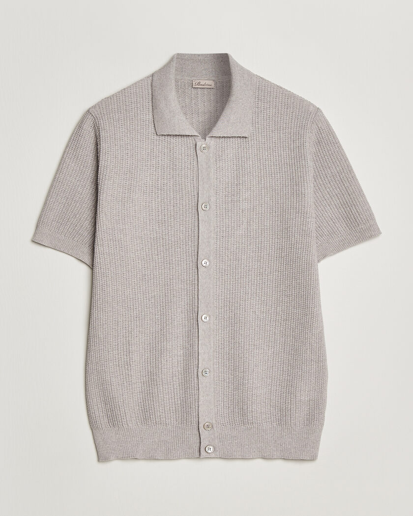 Stenströms Knitted Buttonthru Merino Polo Shirt Grey – Grigio