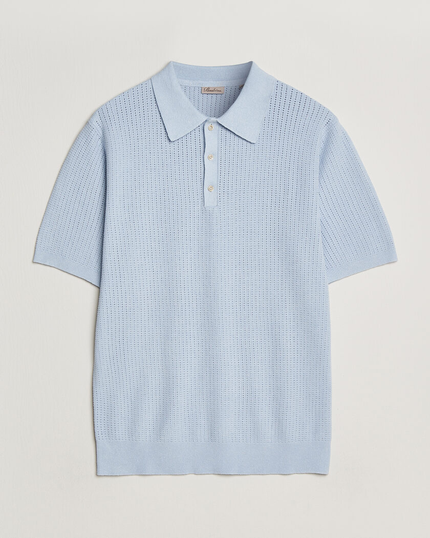 Stenströms Knitted Textured Cotton/Hemp Polo Light Blue – Blu