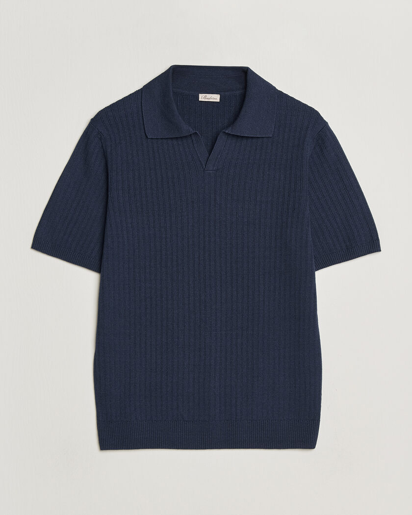 Stenströms Linen/Merino Structured Polo Navy – Blu
