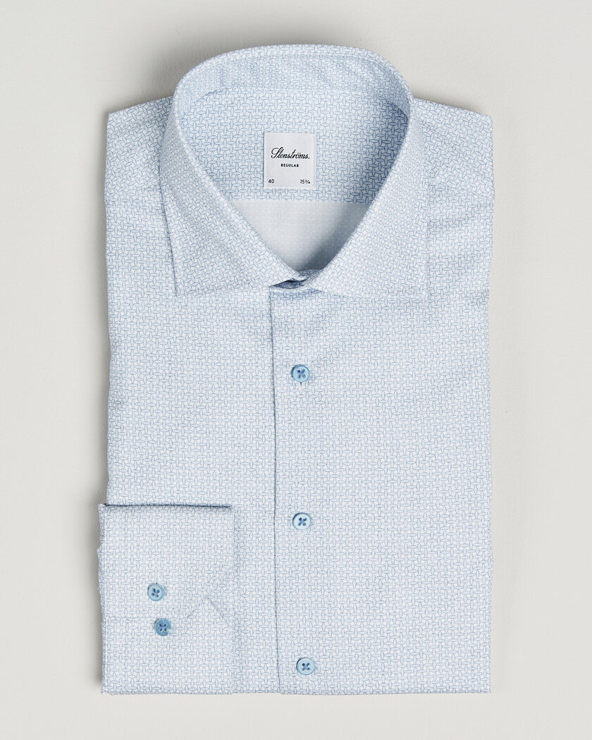 Stenströms Regular Fit Micro Printed Twill Shirt Light Blue – Blu