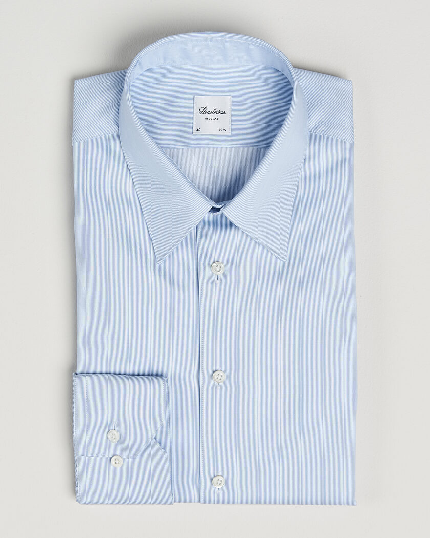 Stenströms Regular Fit Thin Stripe Pointed Collar Shirt Blue – Blu