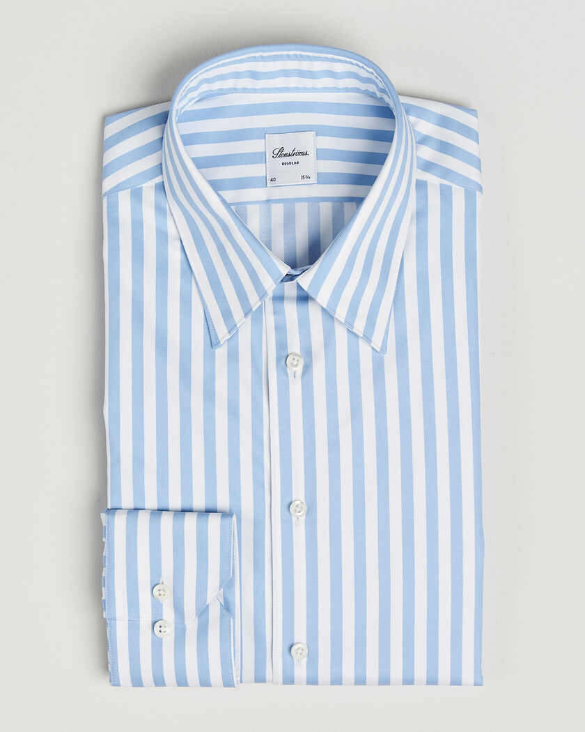Stenströms Regular Fit Striped Pointed Collar Shirt Blue – Blu