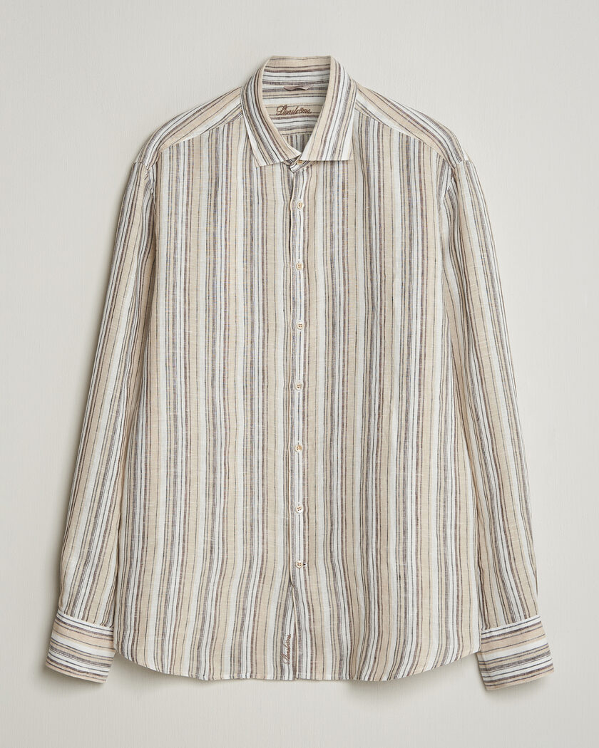 Stenströms Regular Fit Multi Striped Linen Shirt Brown – Marrone