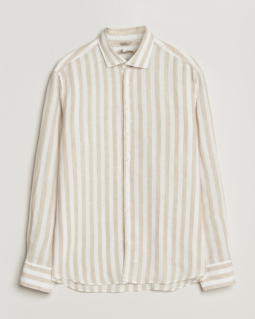 Stenströms Regular Fit Wide Stripe Linen Shirt Beige – Beige