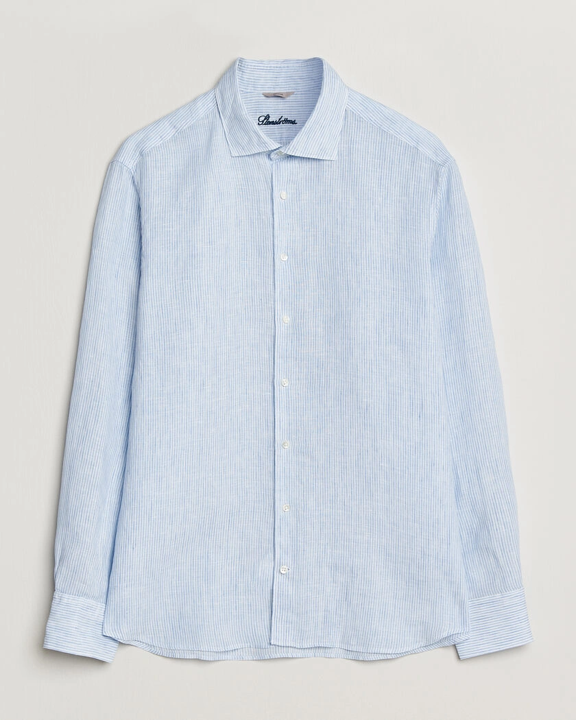 Stenströms Regular Fit Thin Striped Linen Shirt Light Blue – Blu