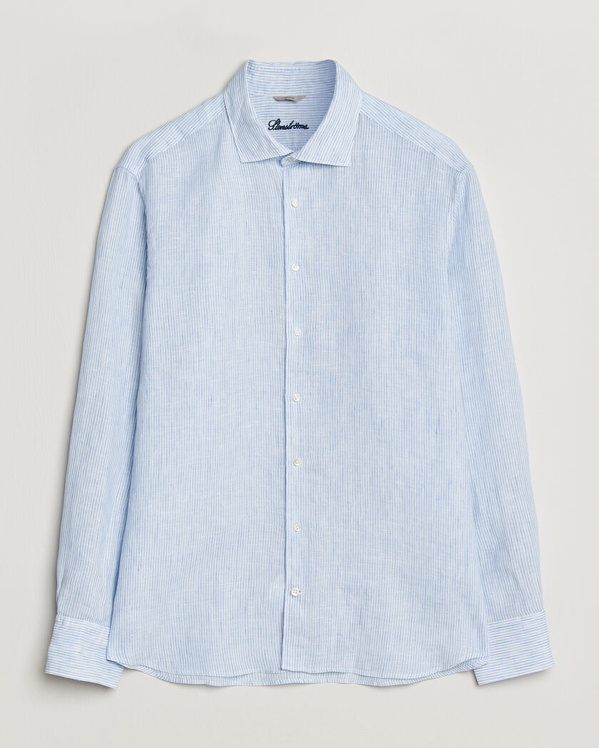 Stenströms Regular Fit Thin Striped Linen Shirt Light Blue – Blu