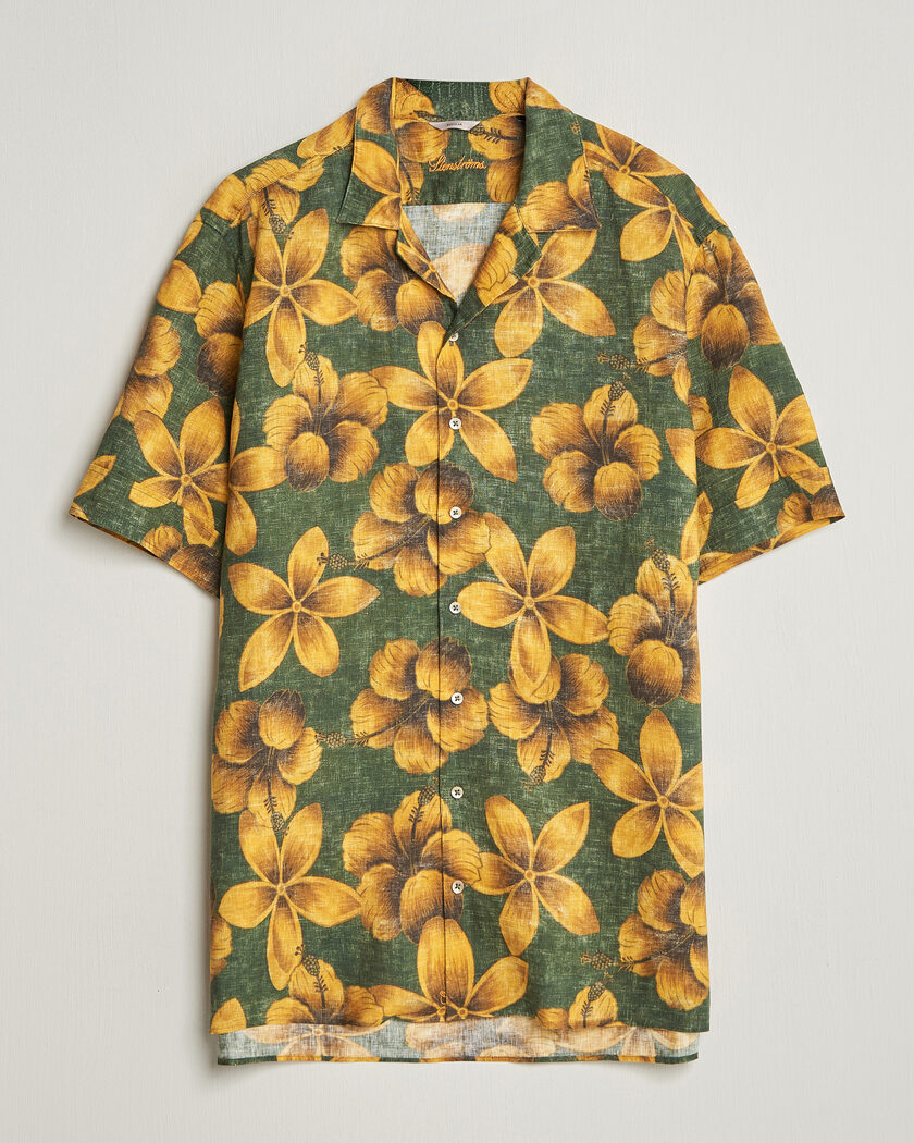 Stenströms Flower Printed Short Sleeve Linen Shirt Green – Verde