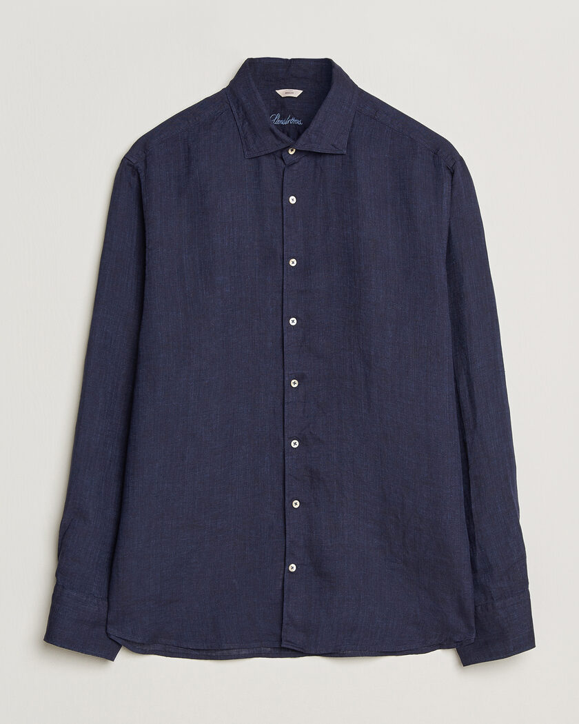 Stenströms Regular Fit Cut Away Linen Shirt Navy – Blu